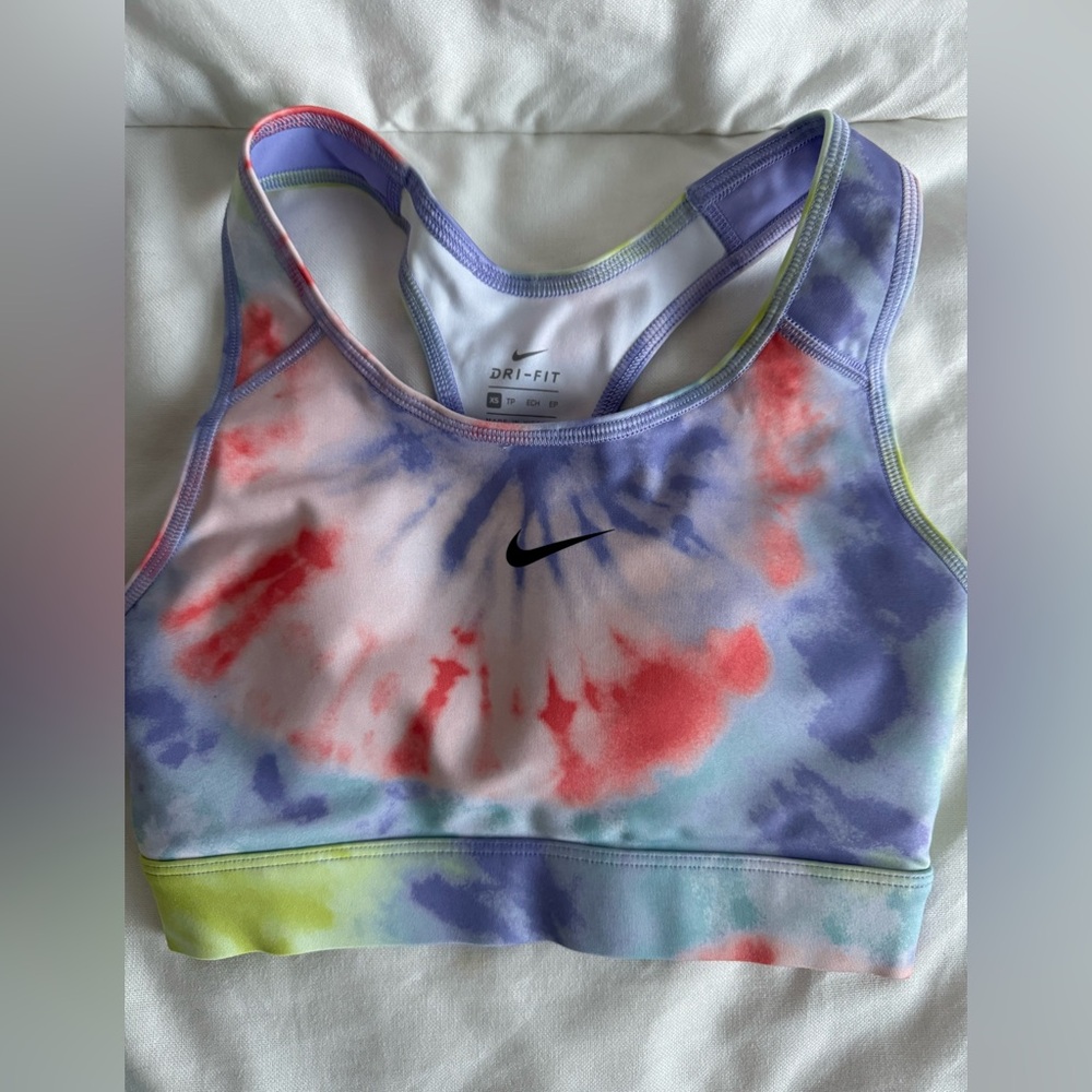 Nike Dri-Fit Tie-Dye Purple Sports Bra, Built in cups – Size XS
